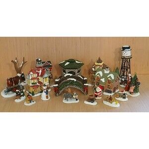 Christmas Town Houses and Figurines Set of 21 Pieces Holiday Winter Decorations